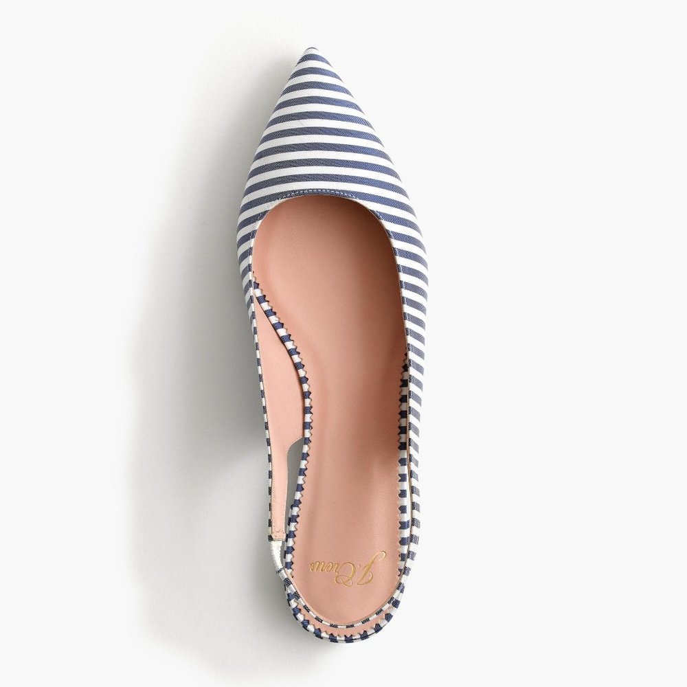 J. Crew Blue White Stripe Slingback Flats Pointed